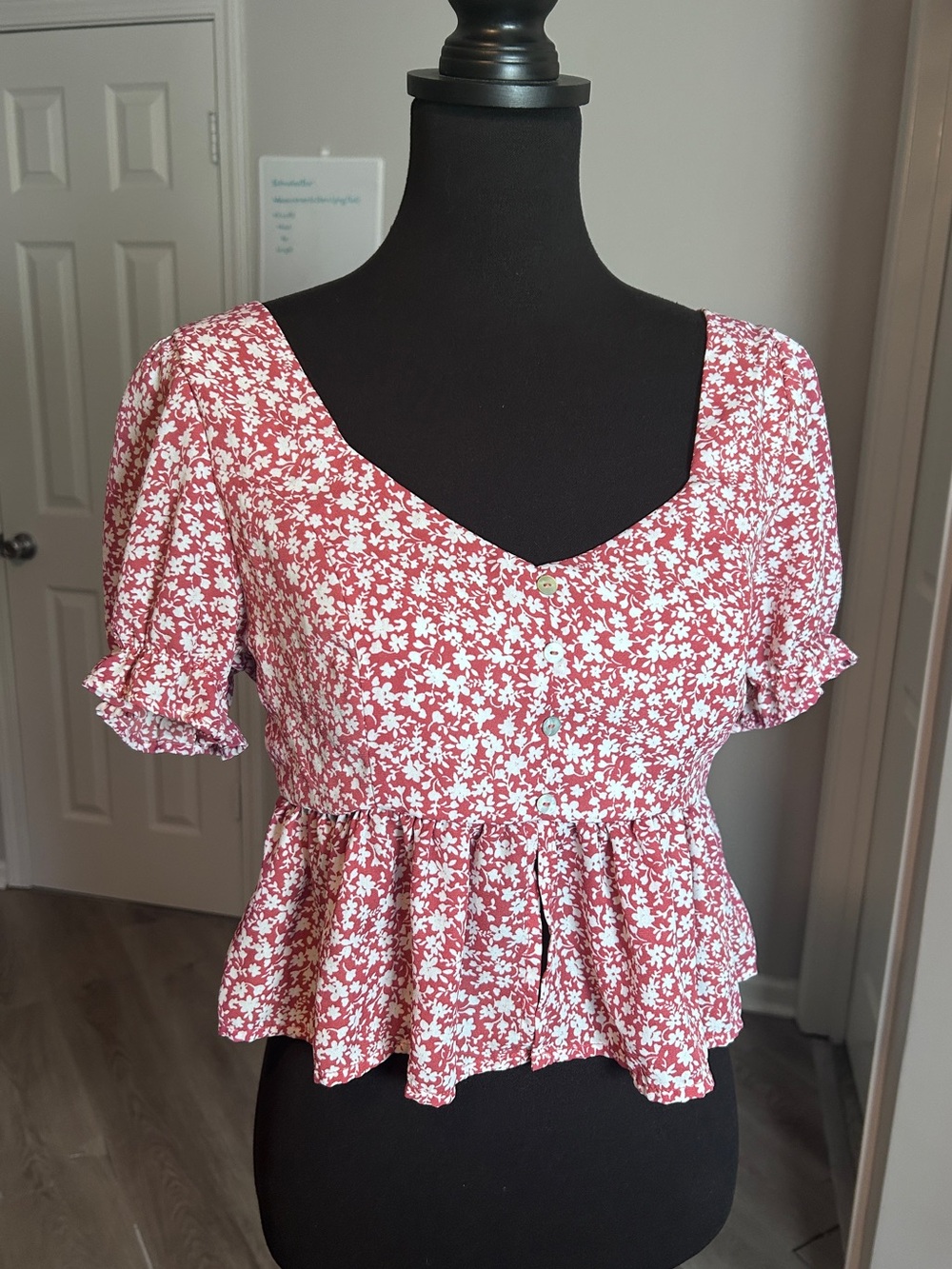Pink Floral Babydoll Peplum Blouse Size Large